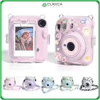 CLMXCA โปร่งใสโปร่งใส พร้อมสติกเกอร์น่ารัก การเดินทางการเดินทาง สำหรับ Fujifilm Instax Mini12 เคสป้องกันรอย ฝาครอบกล้อง เคสป้องกันรอย