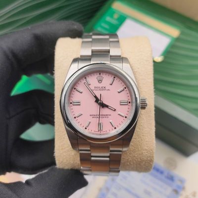 นาฬิกาข้อมือ RolEx Perpetual OP pastle pink & tiffany blue 36mm - ขนาด 36 mm. - กระจกแซไฟร์ 100% - สแตนเลส 904L กันน้ำได้ งาน cc รอง Top