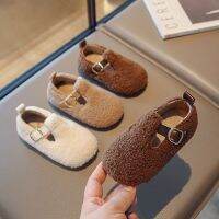 Baby Girl Cotton Shoes Winter Warm Furry T-strps Mary Jane Shoes Toddlers Soft Bottom Anti Slip Loafers Casual Childrens Flats