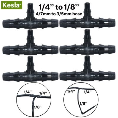 [ร้อน] Kella 50ชิ้นหยดชลประทาน1/4-1/8นิ้วหนาม Tee เชื่อมต่ออะแดปเตอร์สำหรับ4/7มิลลิเมตรถึง3/5มิลลิเมตรท่อน้ำซ่อมสวนเครื่องมือ