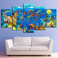 Tropical Fish Ocean Modern Decor ผ้าใบ Wall Art - HD พิมพ์5ชิ้นภาพโปสเตอร์ตกแต่งบ้าน-ไม่มีกรอบตกแต่งห้อง-ผ่อนคลายและ Serene ตกแต่งผนัง