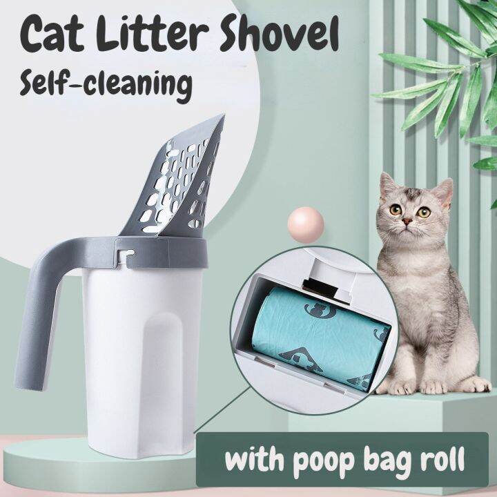 Cat Litter Shovel With Bags SelfCleaning Litter Box Scoop For Sandbox Kitty Litter Tray Poop