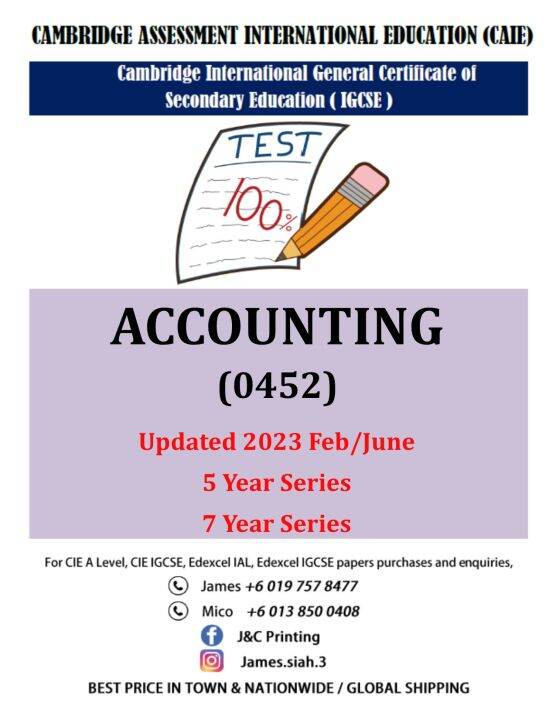 Cambridge Igcse ACCOUNTING 0452 (PAPER 1 & 2) 2016/2018 - Feb/June 2023 ...