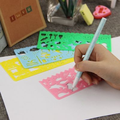 【CW】 4PCS Stationery Ruler Color School Painting Supplies Drafting Template for Child