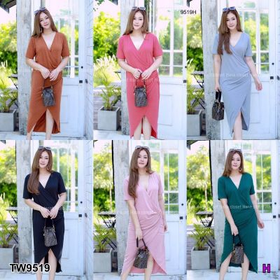 TW9519 Dress #สาวอวบ เดรสคอวีไขว้หน้า