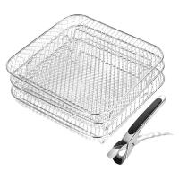 3-layers Air Fryer Rack With Clips Stackable Grid Grilling Rack Stainless Steel Baking Tray Home Kitchen Oven Steamer Gadgets