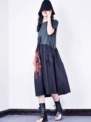 XITAO Dress Lace-up Patchwork Women Casual Print Dress