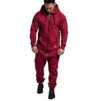 ผู้ชาย Jumpsuit แขนยาว Hooded Fleece Playsuits ชายอุ่น Romper สำหรับฤดูใบไม้ร่วงและฤดูหนาว Pantalones Hombre