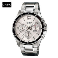 Velashop นาฬิกาข้อมือผู้ชายคาสิโอ Casio  สายสเเตนเลส หน้าปัดสีเงิน รุ่น MTP-1374D-7AVDF, MTP-1374D-7A, MTP-1374D