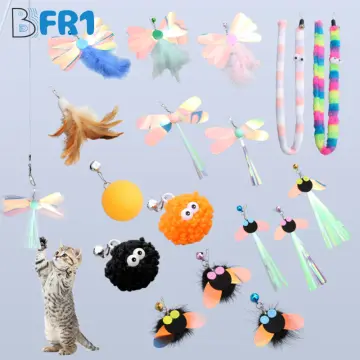 Retractable Pet Cat Caterpillar Feather Replacement Head Toy Set