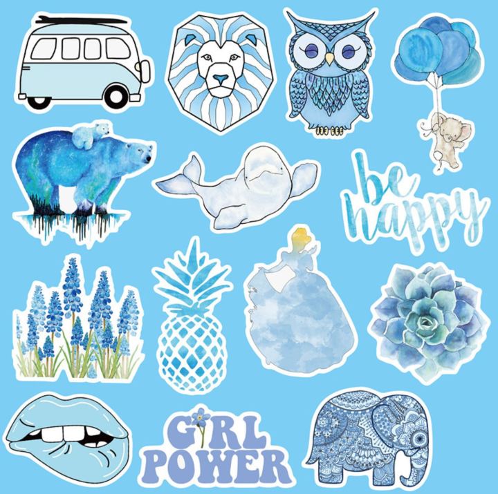 พร้อมส่ง-สติ๊กเกอร์ติดสเก็ตบอร์ด-สติ๊กเกอร์ติดกระเป๋าเดินทาง-sticker-vsco-blue-50-ชิ้น-สติ๊กเกอร์-เคลือบเงา-ติดสนุก