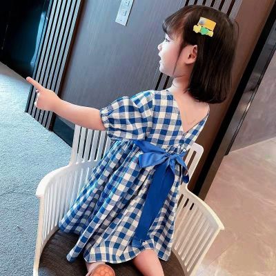 Summer Infant Girls Dress 1-7Y Korean Style Newborn Baby Girls Blue Princess Dress Child Party Plaid Dresses Kid for Clothes