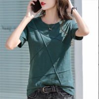 Slub cotton short-sleeved t-shirt womens pure cotton 2022 summer new Korean version loose bottoming shirt solid color womens t