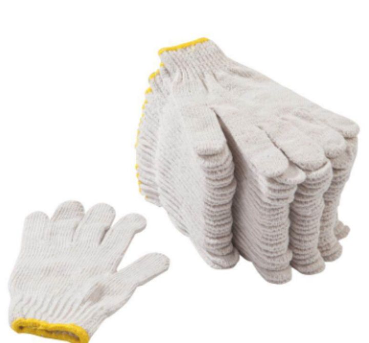 ถุงมือผ้า-ดิบ-ขอบสีเหลือง-ถุงมือ-ผ้าอุตสาหกรรม-ถุงมือผ้าทอหนา