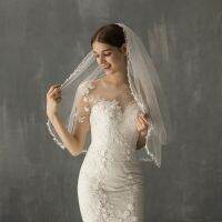 White Two Layers Applique Soft Tulle Leaf Lace Decoration Elbow Short Wedding Accessories with Comb Hair Accessories