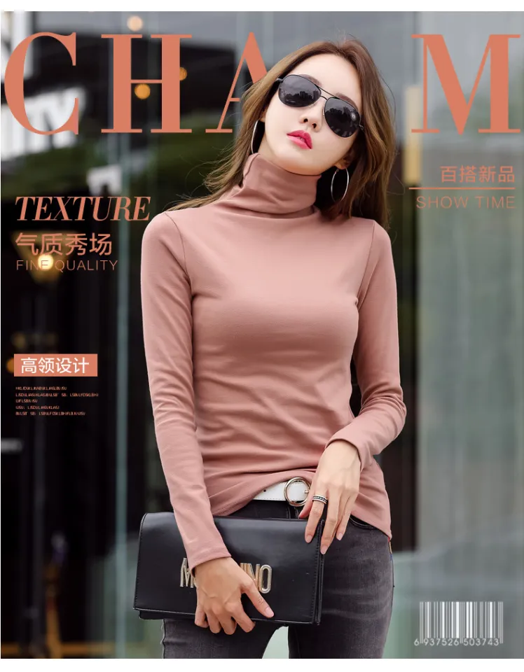 Muslim wear high neck women blouse inner tops long sleeve t-shirt