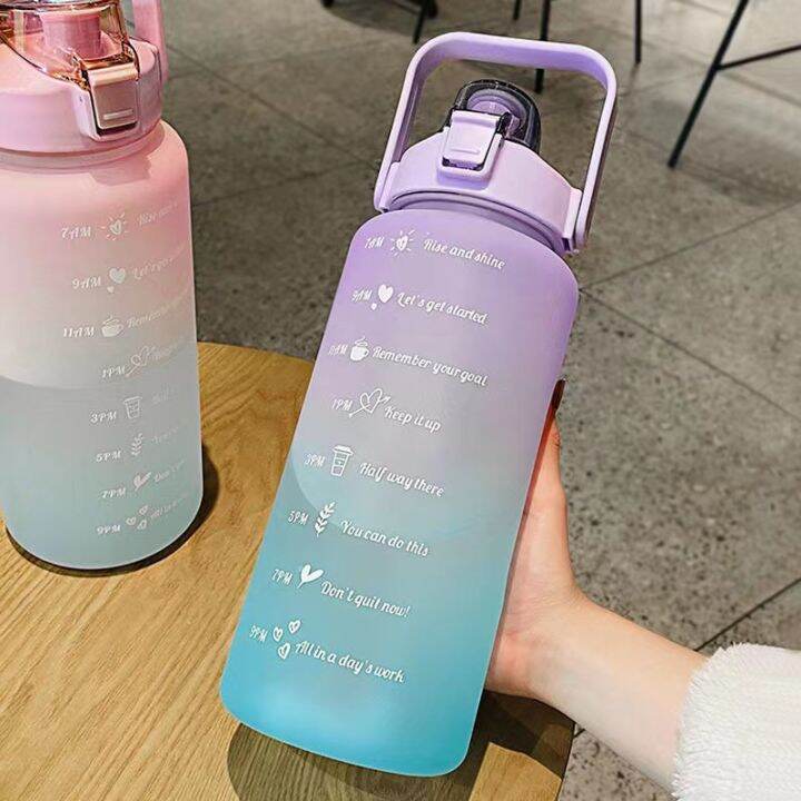 ขวดน้ำ-2000ml-พร้อมหลอด-กระบอกน้ำบอกเวลา-พลาสติกอย่างดี