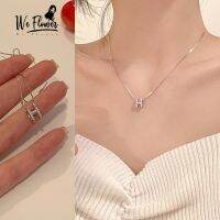 We Flower Chic Silver Shining Crystal Letter H สร้อยคอจี้สำหรับผู้หญิง ins เครื่องประดับสร้อยคอยอดนิยม