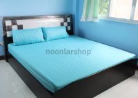 phongtipshops-0058 ผ้าปูที่นอน ขนาด 6 ฟุต 5 ฟุต 3.5 ฟุต ฟุต สีฟ้า ลายริ้ว วินเทจ fit sheet