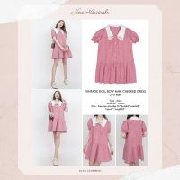 ? SLYQ VINTAGE DOLL BOW MINI CHECKED DRESS เดรสลายตารางสีแดง แขนจั๊มแต่งปกผูกโบว์