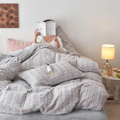 (ร้อน) Faux Fur Duvet Cover Set,Plush Fluffy Shaggy Ultra-Soft Bedding Set Comforter Cover Bed Sheet Pillowcase Warm And Durable