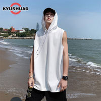 KYUSHUAD ผู้ชายคลุมด้วยผ้าฮิปฮอปเสื้อกล้ามหลวมคลุมด้วยผ้าแขนกุดเสื้อกล้ามแขนสั้นผู้ชาย