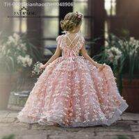 ▫▩♧ xianhaochen048906 Fatapaese vestido menina flor a linha saia com pétalas tridimensionais espalhadas por todo o e videiras bordadas rendas acima