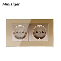 【Direct-sales】 Minitiger หรูหราแผงกระจกผนังพลังงานซ็อกเก็ตคู่เสียบสายดิน,16A สหภาพยุโรปมาตรฐานไฟฟ้าเต้าเสียบคู่146มิลลิเมตร * 86มิลลิเมตร