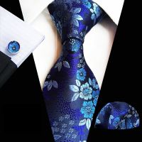 New Fashion Tie 8cm Silk Men 39;s Luxury Floral Tie Pocket Square Cufflinks Brown Jucquard Necktie Suit Men Business Wedding Party