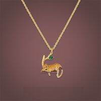 Fashion Enameled Leopard Pendant Necklace Panther Animal Charm Necklace for Women WIth Green Zircon Stone