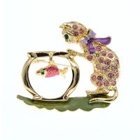 CINDY XIANG Cute Rhinestone Cat Brooch Kids Animal Pin Fish Jewelry Winter Accessories 2 Colors Available Kitty Ornament