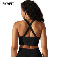 Cross Back Strap Sports Top Women Push Up Yoga ยิม Crop Top Plunge Neckline s