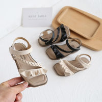 แฟชั่นสาว Ruffle รองเท้าแตะเจ้าหญิงสแควร์ Toe Soft Sole Velcro 1-8ปีเด็กรองเท้า T21N05LS-03