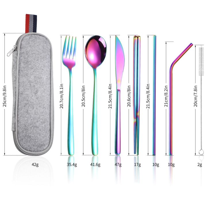 spklifey-tableware-steel-cutlery-portable-tableware-travel-cutlery-set-stainless-steel-rainbow-dinnerware-set-cutlery-bag-flatware-sets