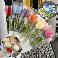 1Pc Hand Knitting Rose Tulip Artificial Flower Bouquet Wedding Decoration Fake Flowers Hand-Woven Home Table Decor Knitting  Crochet