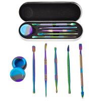 ◕☃▩ 6 Pcs Carving Tool Stainless Steel Wax Oil Tin Set with Silicone Jars Portable Travel Kit for Wax Oil Cleaning