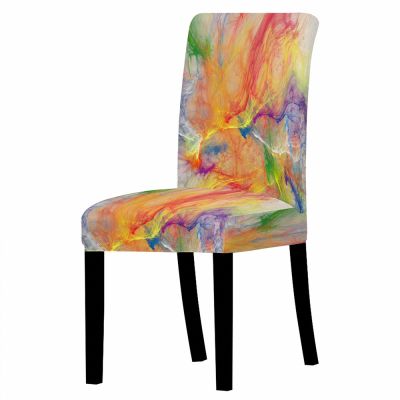 Colorful Marble Chair Seat Cover Kitchen Anti-fouling Backrest Dining Chair Cover Spandex Elastic Removable Protective Cover