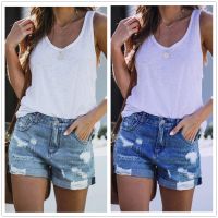 2022 Summer New Mid Waist Ripped Curled Denim Shorts For Women Fashion Casual High Stretch Straight Jeans Shorts S-2XL Drop Ship