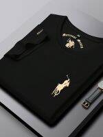 【Ready】? rcerized crew neck gold label polo light luxury mens brand name black short-sed t- simple sle