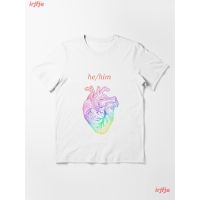 New He/him Rainbow Heart! Essential T-Shirt พี่น้องหนัง เสื้อยืด ดพิมพ์ลาย เสื้อยืดผ้าฝ้าย บุคลิกภาพ แฟชั่น discount Uni  WFT4