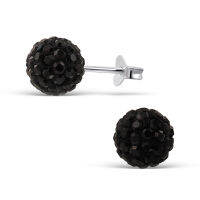 SilverThai Jet crystal Ball stud Earring disco ball silver stud Earring,เจ็ทคริสตัลบอลต่างหูดิสโก้บอลเงินแท้925