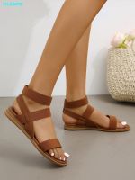 In the summer of 2023 new female big yards flat sandals peep-toe round head low Roman with one word womens shoes