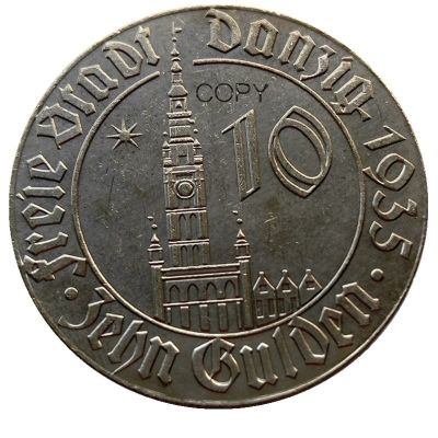 2j D20 Freie Stadt Danzig 10 Gulden เหรียญ1935นิกเกิลสำเนา