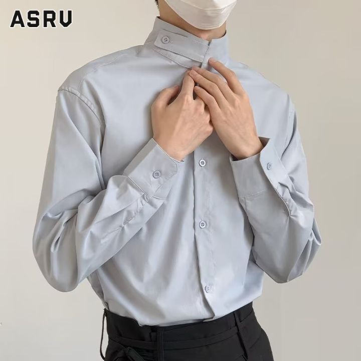ASRV Simple stand collar men's shirt spring long sleeve fashion urban ...