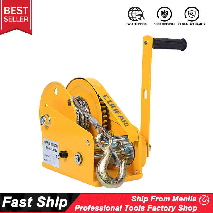2600LBS Manual Winch Heavy Duty Hand Crank Winch Automatic Brake