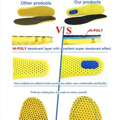 เบาะรองระงับกลิ่นกาย Breathable HI-POLY พื้นรองเท้าสำหรับวิ่งแผ่นรองกระดูกเท้าสำหรับผู้ชายและผู้หญิงพื้นรองเท้าเป็นพื้นรองเท้าสำหรับรองเท้าโฟมจำรูป1คู่