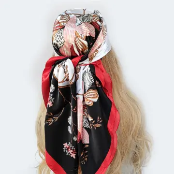 90*90cm Women Scarf Silk Feeling Muffler Handkerchief Rings wrap