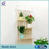 Gazechimp ทอด้วยมือชั้นแขวนผนัง Macrame 3ชั้นสำหรับห้องนอนชั้นลอย