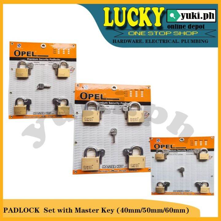 OPEL PADLOCK SET w/ MASTER KEYS (BRASS) 40mm/50mm/60mm(4pcs/pack)/50mm