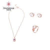 Gravitational WAVE Elegant งานหมั้นงานแต่งผู้หญิง Oval Faux โอปอลสร้อยคอรูปวงแหวนต่างหูเม็ดกลมชุด
